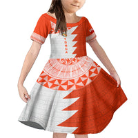 Custom Tonga Rugby Family Matching Mermaid Dress and Hawaiian Shirt Ikale Tahi Ngatu Tribal Pattern Half Style LT03 Daughter's Dress Orange - Polynesian Pride