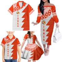 Custom Tonga Rugby Family Matching Off Shoulder Long Sleeve Dress and Hawaiian Shirt Ikale Tahi Ngatu Tribal Pattern Half Style LT03 - Polynesian Pride