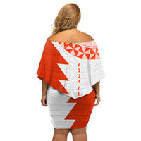 Custom Tonga Rugby Family Matching Off Shoulder Short Dress and Hawaiian Shirt Ikale Tahi Ngatu Tribal Pattern Half Style LT03 - Polynesian Pride
