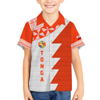 Custom Tonga Rugby Family Matching Summer Maxi Dress and Hawaiian Shirt Ikale Tahi Ngatu Tribal Pattern Half Style LT03 Son's Shirt Orange - Polynesian Pride