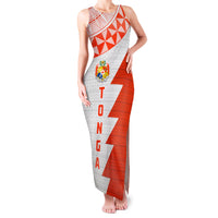 Custom Tonga Rugby Family Matching Tank Maxi Dress and Hawaiian Shirt Ikale Tahi Ngatu Tribal Pattern Half Style LT03 Mom's Dress Orange - Polynesian Pride