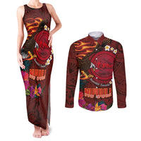 American Samoa Manulele Tausala Nu'uuli Couples Matching Tank Maxi Dress and Long Sleeve Button Shirt Tatau Art Pattern with Tropical Plants