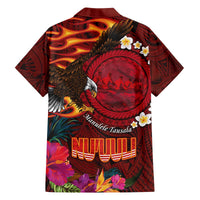 American Samoa Manulele Tausala Nu'uuli Family Matching Off The Shoulder Long Sleeve Dress and Hawaiian Shirt Tatau Art Pattern with Tropical Plants LT03 - Polynesian Pride