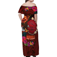 American Samoa Manulele Tausala Nu'uuli Family Matching Off Shoulder Maxi Dress and Hawaiian Shirt Tatau Art Pattern with Tropical Plants LT03 - Polynesian Pride