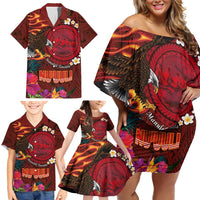 American Samoa Manulele Tausala Nu'uuli Family Matching Off Shoulder Short Dress and Hawaiian Shirt Tatau Art Pattern with Tropical Plants LT03 - Polynesian Pride