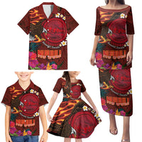 American Samoa Manulele Tausala Nu'uuli Family Matching Puletasi and Hawaiian Shirt Tatau Art Pattern with Tropical Plants LT03 - Polynesian Pride
