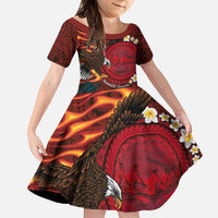 American Samoa Manulele Tausala Nu'uuli Family Matching Tank Maxi Dress and Hawaiian Shirt Tatau Art Pattern with Tropical Plants LT03 Daughter's Dress Red - Polynesian Pride