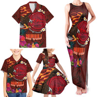 American Samoa Manulele Tausala Nu'uuli Family Matching Tank Maxi Dress and Hawaiian Shirt Tatau Art Pattern with Tropical Plants LT03 - Polynesian Pride