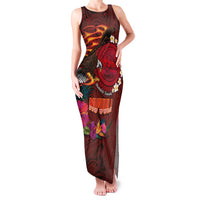 American Samoa Manulele Tausala Nu'uuli Family Matching Tank Maxi Dress and Hawaiian Shirt Tatau Art Pattern with Tropical Plants LT03 Mom's Dress Red - Polynesian Pride