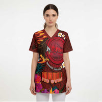 American Samoa Manulele Tausala Nu'uuli Scrub Top Tatau Art Pattern with Tropical Plants LT03 - Polynesian Pride