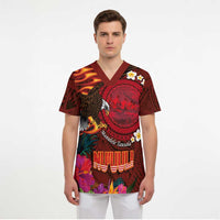 American Samoa Manulele Tausala Nu'uuli Scrub Top Tatau Art Pattern with Tropical Plants LT03 - Polynesian Pride