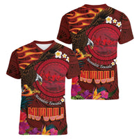 American Samoa Manulele Tausala Nu'uuli Women V-Neck T-Shirt Tatau Art Pattern with Tropical Plants