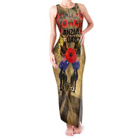 Australia and New Zealand ANZAC Day Family Matching Tank Maxi Dress and Hawaiian Shirt Kangaroo and Kiwi Bird Soldier-Honor and Remember Vintage Style LT03 Mom's Dress Beige - Polynesian Pride