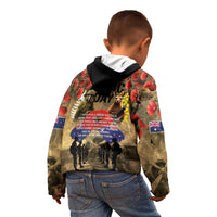 Australia and New Zealand ANZAC Day Kid Hoodie Kangaroo and Kiwi Bird Soldier-Honor and Remember Vintage Style LT03 - Polynesian Pride