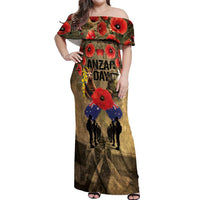 Australia and New Zealand ANZAC Day Off Shoulder Maxi Dress Kangaroo and Kiwi Bird Soldier-Honor and Remember Vintage Style LT03 Women Beige - Polynesian Pride
