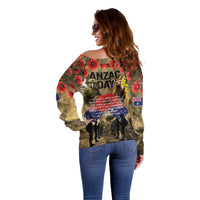 Australia and New Zealand ANZAC Day Off Shoulder Sweater Kangaroo and Kiwi Bird Soldier-Honor and Remember Vintage Style LT03 - Polynesian Pride