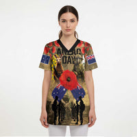 Australia and New Zealand ANZAC Day Scrub Top Kangaroo and Kiwi Bird Soldier-Honor and Remember Vintage Style LT03 - Polynesian Pride