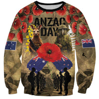 Australia and New Zealand ANZAC Day Sweatshirt Kangaroo and Kiwi Bird Soldier-Honor and Remember Vintage Style LT03 Unisex Beige - Polynesian Pride