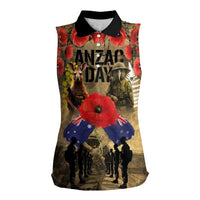 Australia and New Zealand ANZAC Day Women Sleeveless Polo Shirt Kangaroo and Kiwi Bird Soldier-Honor and Remember Vintage Style LT03 Female Beige - Polynesian Pride