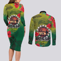 Cook Islands ANDAC Day Couples Matching Long Sleeve Bodycon Dress and Long Sleeve Button Shirt Honor and Remember Soliders-Forever in My Thoughts Grunge Style LT03 - Polynesian Pride