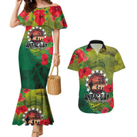 Cook Islands ANDAC Day Couples Matching Mermaid Dress and Hawaiian Shirt Honor and Remember Soliders-Forever in My Thoughts Grunge Style LT03 Green-Yellow - Polynesian Pride