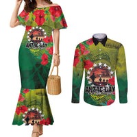 Cook Islands ANDAC Day Couples Matching Mermaid Dress and Long Sleeve Button Shirt Honor and Remember Soliders-Forever in My Thoughts Grunge Style LT03 Green-Yellow - Polynesian Pride