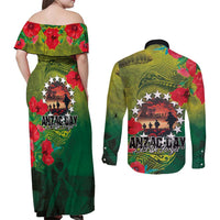 Cook Islands ANDAC Day Couples Matching Off Shoulder Maxi Dress and Long Sleeve Button Shirt Honor and Remember Soliders-Forever in My Thoughts Grunge Style LT03 - Polynesian Pride