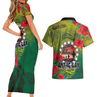 Cook Islands ANDAC Day Couples Matching Short Sleeve Bodycon Dress and Hawaiian Shirt Honor and Remember Soliders-Forever in My Thoughts Grunge Style LT03 - Polynesian Pride