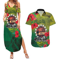 Cook Islands ANDAC Day Couples Matching Summer Maxi Dress and Hawaiian Shirt Honor and Remember Soliders-Forever in My Thoughts Grunge Style LT03 Green-Yellow - Polynesian Pride