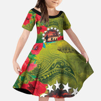 Cook Islands ANDAC Day Kid Short Sleeve Dress Honor and Remember Soliders-Forever in My Thoughts Grunge Style