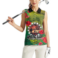 Cook Islands ANDAC Day Women Sleeveless Polo Shirt Honor and Remember Soliders-Forever in My Thoughts Grunge Style LT03 - Polynesian Pride