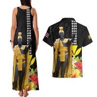 Hawaii King Kamehameha Day Couples Matching Tank Maxi Dress and Hawaiian Shirt Kanaka Maoli Hibiscus Flower and Kakau Pattern LT03 - Polynesian Pride