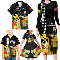 Hawaii King Kamehameha Day Family Matching Long Sleeve Bodycon Dress and Hawaiian Shirt Kanaka Maoli Hibiscus Flower and Kakau Pattern LT03 - Polynesian Pride