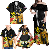 Hawaii King Kamehameha Day Family Matching Off Shoulder Maxi Dress and Hawaiian Shirt Kanaka Maoli Hibiscus Flower and Kakau Pattern LT03 - Polynesian Pride