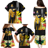 Hawaii King Kamehameha Day Family Matching Puletasi and Hawaiian Shirt Kanaka Maoli Hibiscus Flower and Kakau Pattern LT03 - Polynesian Pride