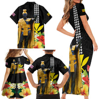 Hawaii King Kamehameha Day Family Matching Short Sleeve Bodycon Dress and Hawaiian Shirt Kanaka Maoli Hibiscus Flower and Kakau Pattern LT03 - Polynesian Pride