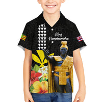 Hawaii King Kamehameha Day Family Matching Summer Maxi Dress and Hawaiian Shirt Kanaka Maoli Hibiscus Flower and Kakau Pattern LT03 Son's Shirt Black - Polynesian Pride