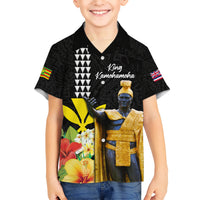 Hawaii King Kamehameha Day Kid Hawaiian Shirt Kanaka Maoli Hibiscus Flower and Kakau Pattern LT03 Kid Black - Polynesian Pride