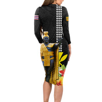 Hawaii King Kamehameha Day Long Sleeve Bodycon Dress Kanaka Maoli Hibiscus Flower and Kakau Pattern LT03 - Polynesian Pride