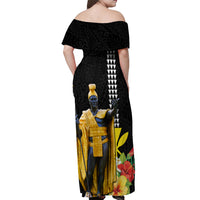 Hawaii King Kamehameha Day Off Shoulder Maxi Dress Kanaka Maoli Hibiscus Flower and Kakau Pattern LT03 - Polynesian Pride