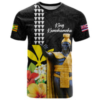 Hawaii King Kamehameha Day T Shirt Kanaka Maoli Hibiscus Flower and Kakau Pattern LT03 Black - Polynesian Pride