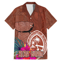 Chamorro Biba Guam Family Matching Mermaid Dress and Hawaiian Shirt Latte Stone Tribal and Hibiscus Flower Tapa Pattern LT03 Dad's Shirt - Short Sleeve Brown - Polynesian Pride