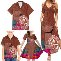 Chamorro Biba Guam Family Matching Summer Maxi Dress and Hawaiian Shirt Latte Stone Tribal and Hibiscus Flower Tapa Pattern LT03 - Polynesian Pride