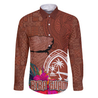 Chamorro Biba Guam Family Matching Summer Maxi Dress and Hawaiian Shirt Latte Stone Tribal and Hibiscus Flower Tapa Pattern LT03 Dad's Shirt - Long Sleeve Brown - Polynesian Pride