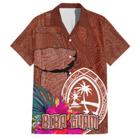 Chamorro Biba Guam Family Matching Tank Maxi Dress and Hawaiian Shirt Latte Stone Tribal and Hibiscus Flower Tapa Pattern LT03 Dad's Shirt - Short Sleeve Brown - Polynesian Pride