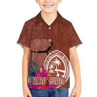Chamorro Biba Guam Hawaiian Shirt Latte Stone Tribal and Hibiscus Flower Tapa Pattern