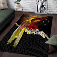 Papua New Guinea Remembrance Day Area Rug Bird of Paradise Plumeria Flower and Polynesian Pattern LT03 Black - Polynesian Pride