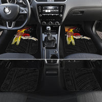Papua New Guinea Remembrance Day Car Mats Bird of Paradise Plumeria Flower and Polynesian Pattern LT03 Set 4pcs Black - Polynesian Pride