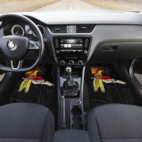 Papua New Guinea Remembrance Day Car Mats Bird of Paradise Plumeria Flower and Polynesian Pattern LT03 Set 2pcs - Front Black - Polynesian Pride