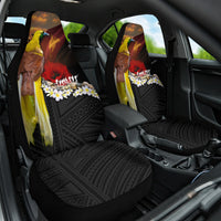 Papua New Guinea Remembrance Day Car Seat Cover Bird of Paradise Plumeria Flower and Polynesian Pattern LT03 One Size Black - Polynesian Pride